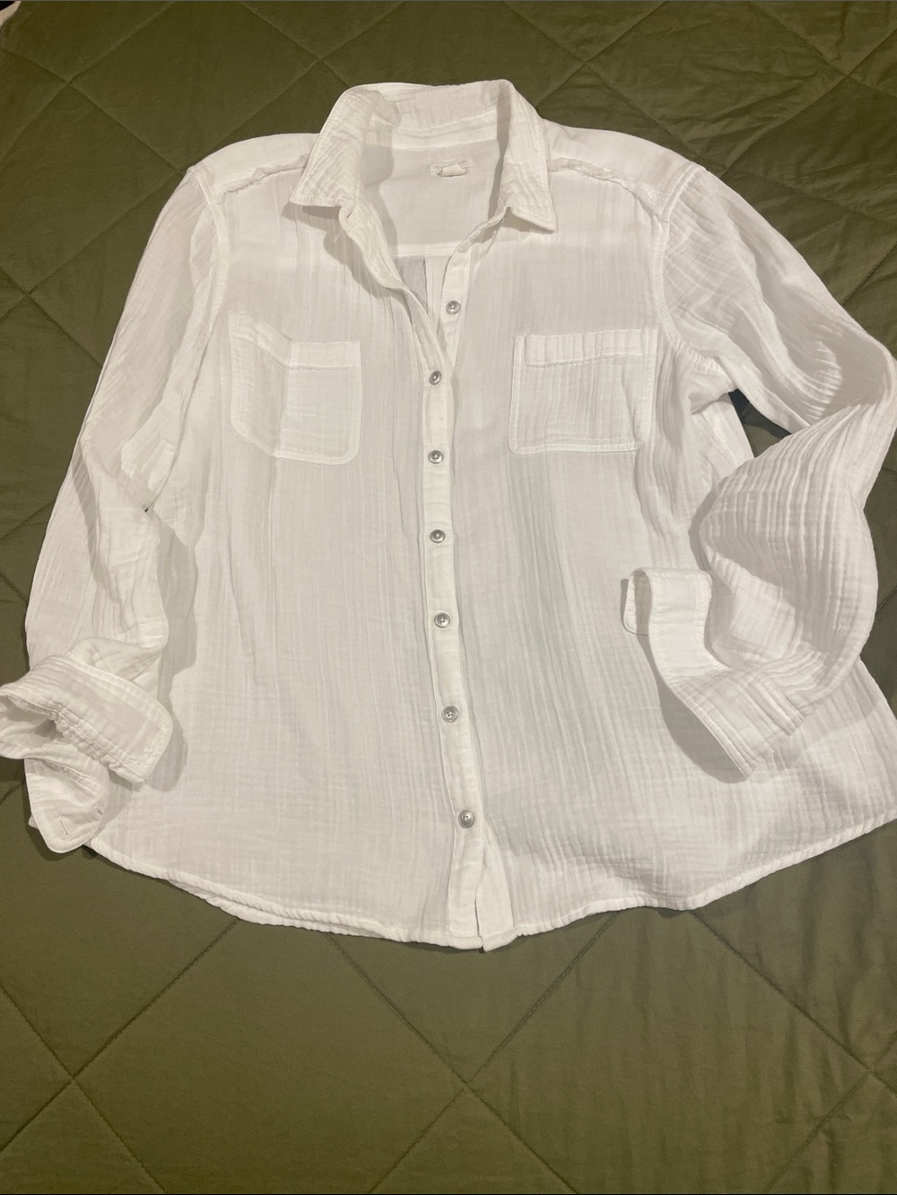 CASLON white gauze button down blouse size M